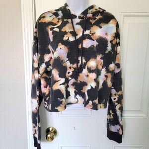 Wild Fable Black Pink Tan Tie Dye Long Sleeve Cropped Hoodie Size XL